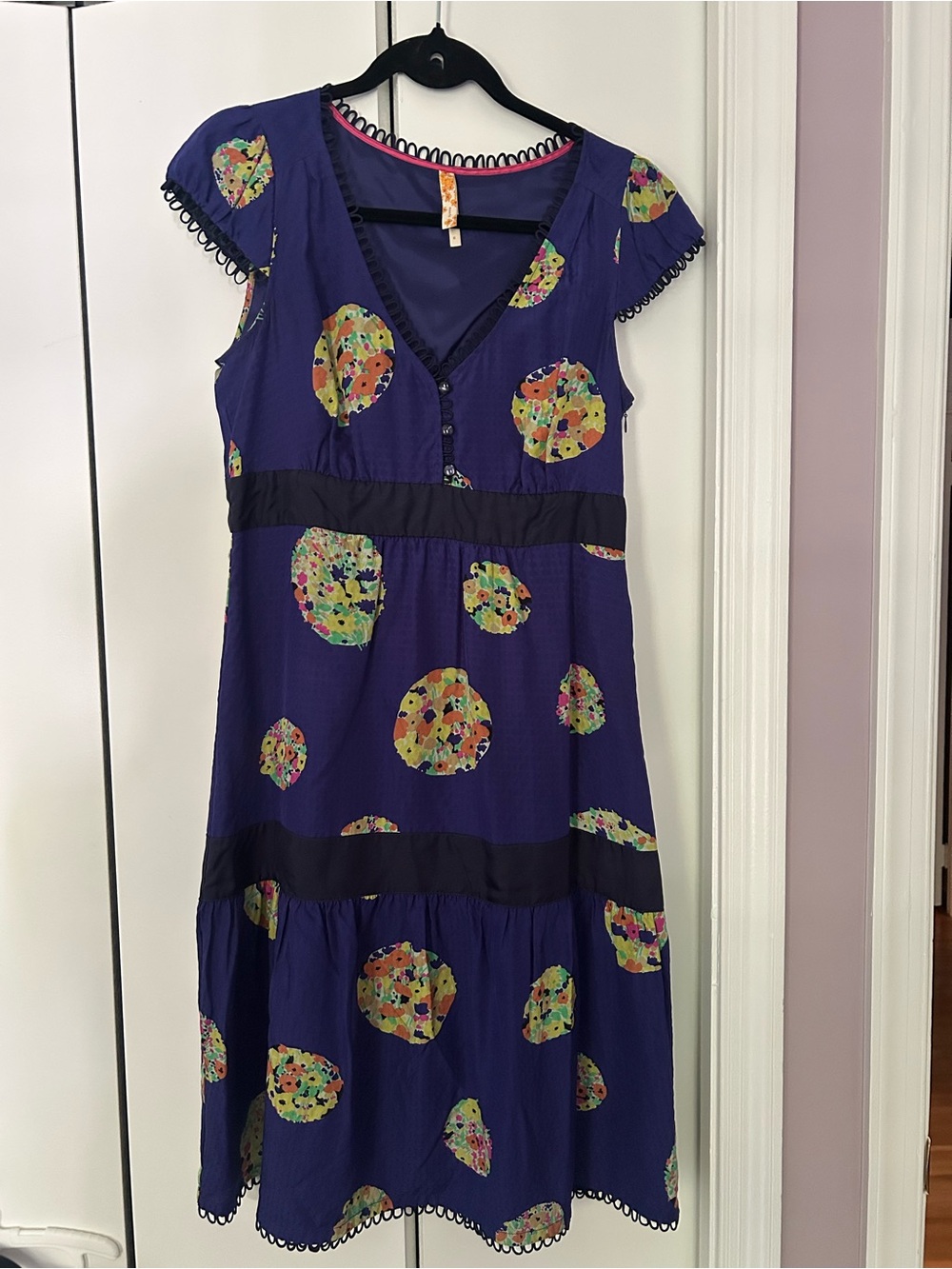 Anthropologie Maeve blue Cap-Sleeve Printed Dress